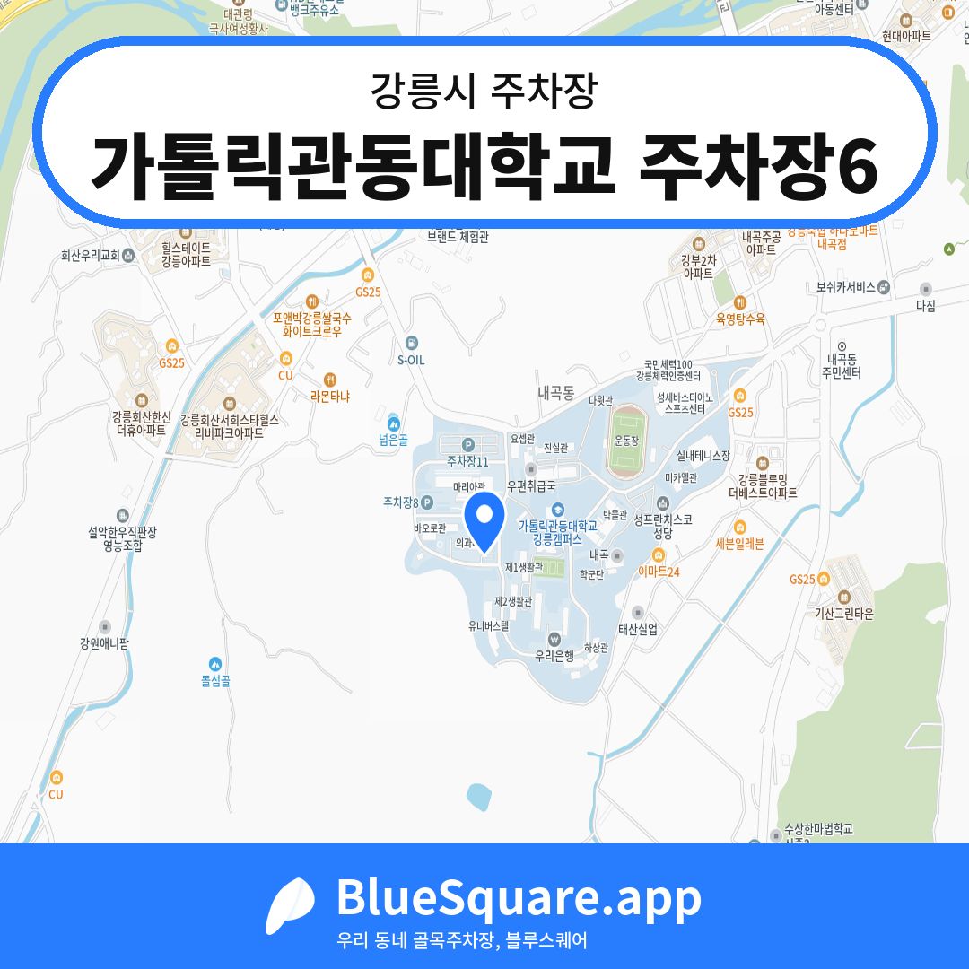 가톨릭관동대학교 주차장6 위치 지도 — 강원 강릉시 | 블루스퀘어 주차