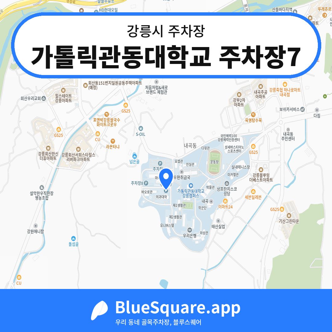 가톨릭관동대학교 주차장7 위치 지도 — 강원 강릉시 | 블루스퀘어 주차