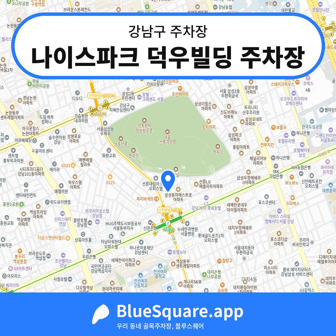 나이스파크 덕우빌딩 주차장 위치 지도 — 서울 강남구 | 블루스퀘어 주차