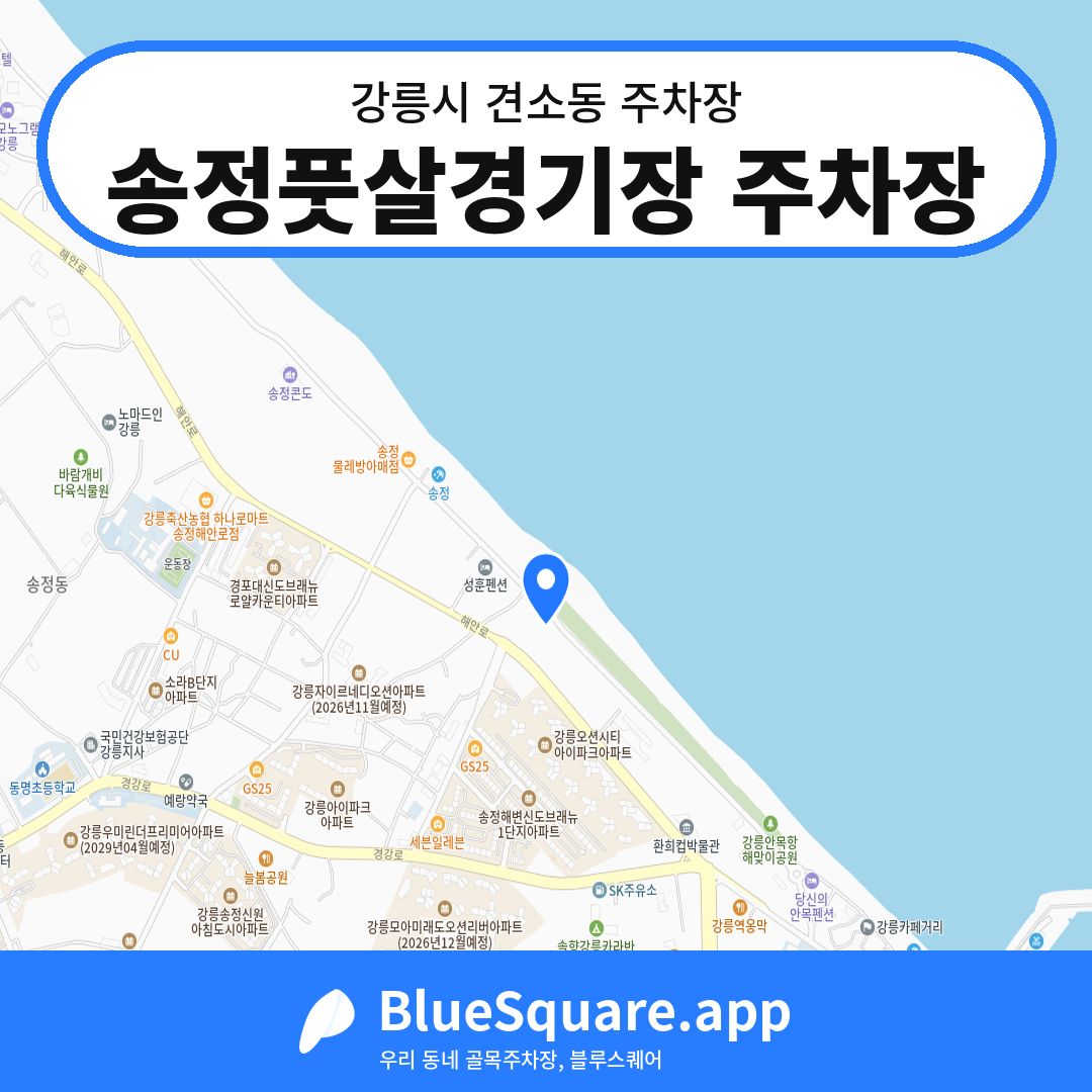 송정풋살경기장 주차장 위치 지도 — 강원 강릉시 견소동 | 블루스퀘어 주차