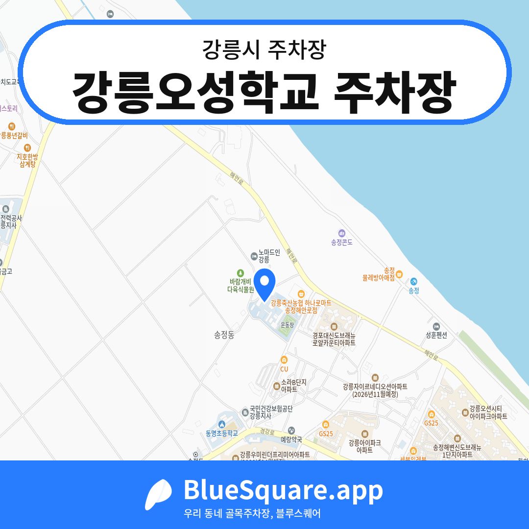 강릉오성학교 주차장 위치 지도 — 강원 강릉시 | 블루스퀘어 주차
