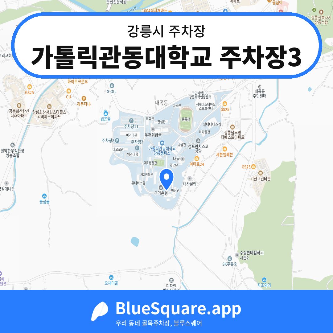 가톨릭관동대학교 주차장3 위치 지도 — 강원 강릉시 | 블루스퀘어 주차