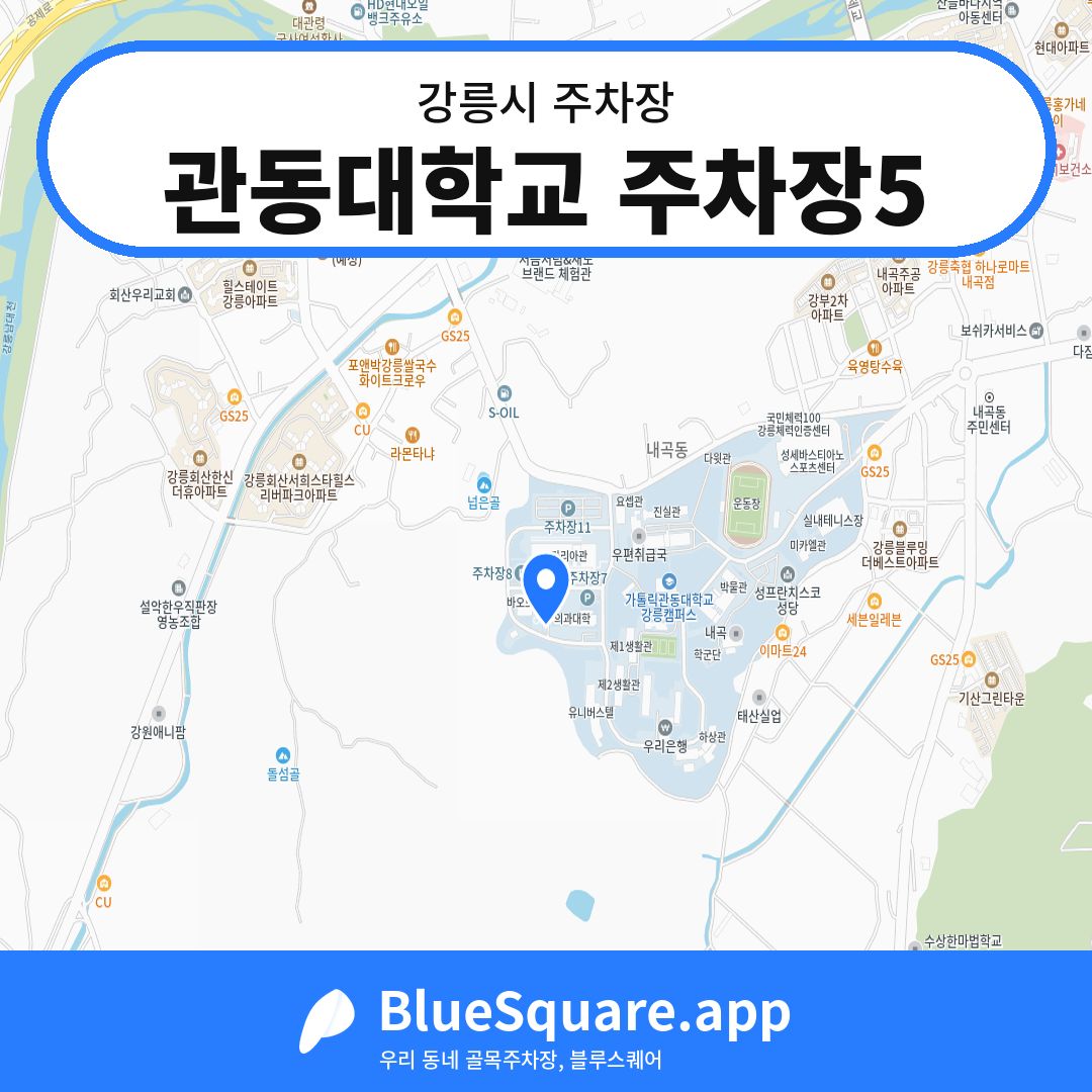 관동대학교 주차장5 위치 지도 — 강원 강릉시 | 블루스퀘어 주차