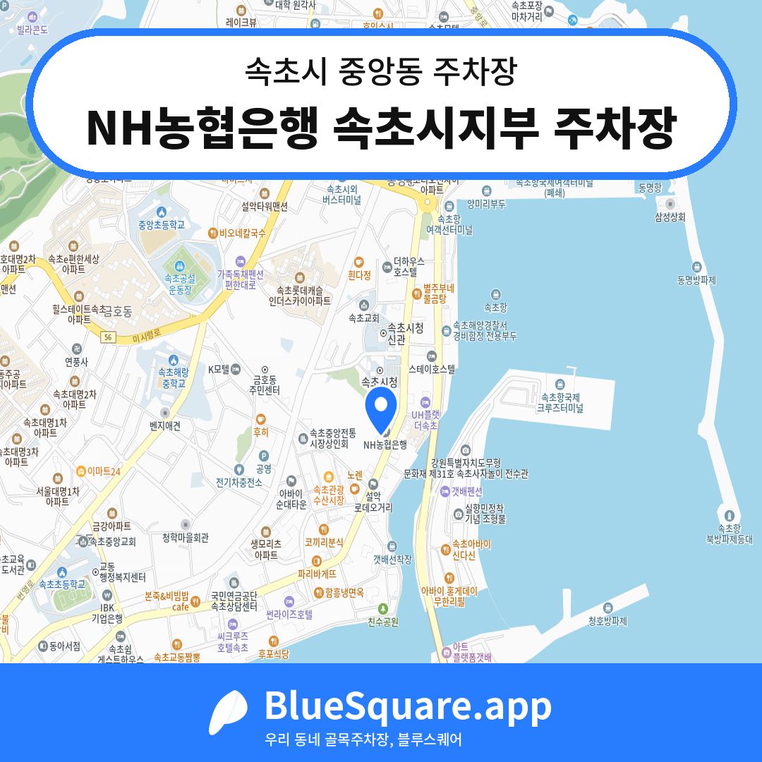 NH농협은행 속초시지부 주차장 위치 지도 — 강원 속초시 중앙동 | 블루스퀘어 주차