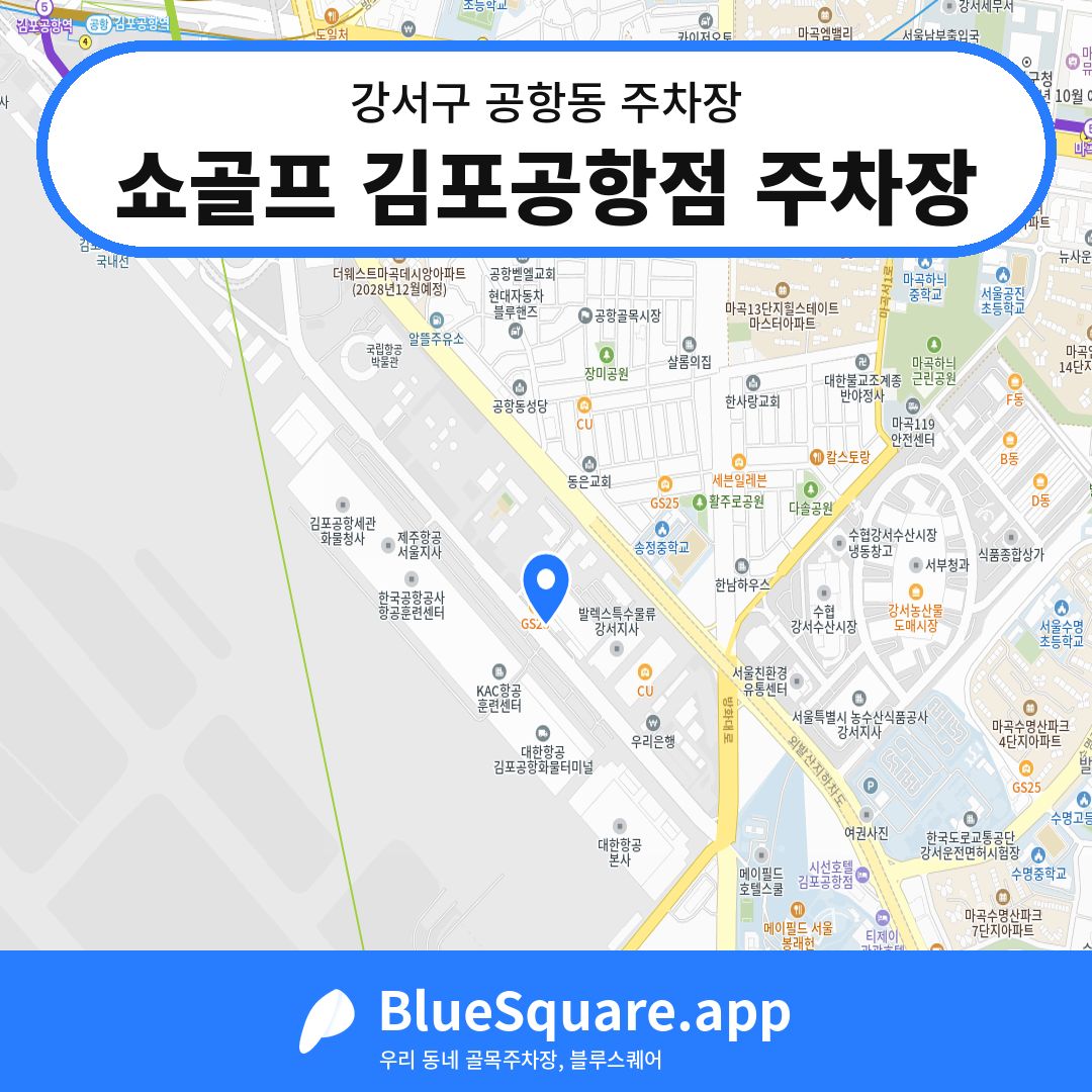 쇼골프 김포공항점 주차장 위치 지도 — 서울 강서구 공항동 | 블루스퀘어 주차