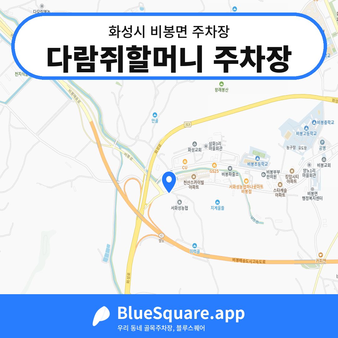 다람쥐할머니 주차장 위치 지도 — 경기 화성시 비봉면 | 블루스퀘어 주차