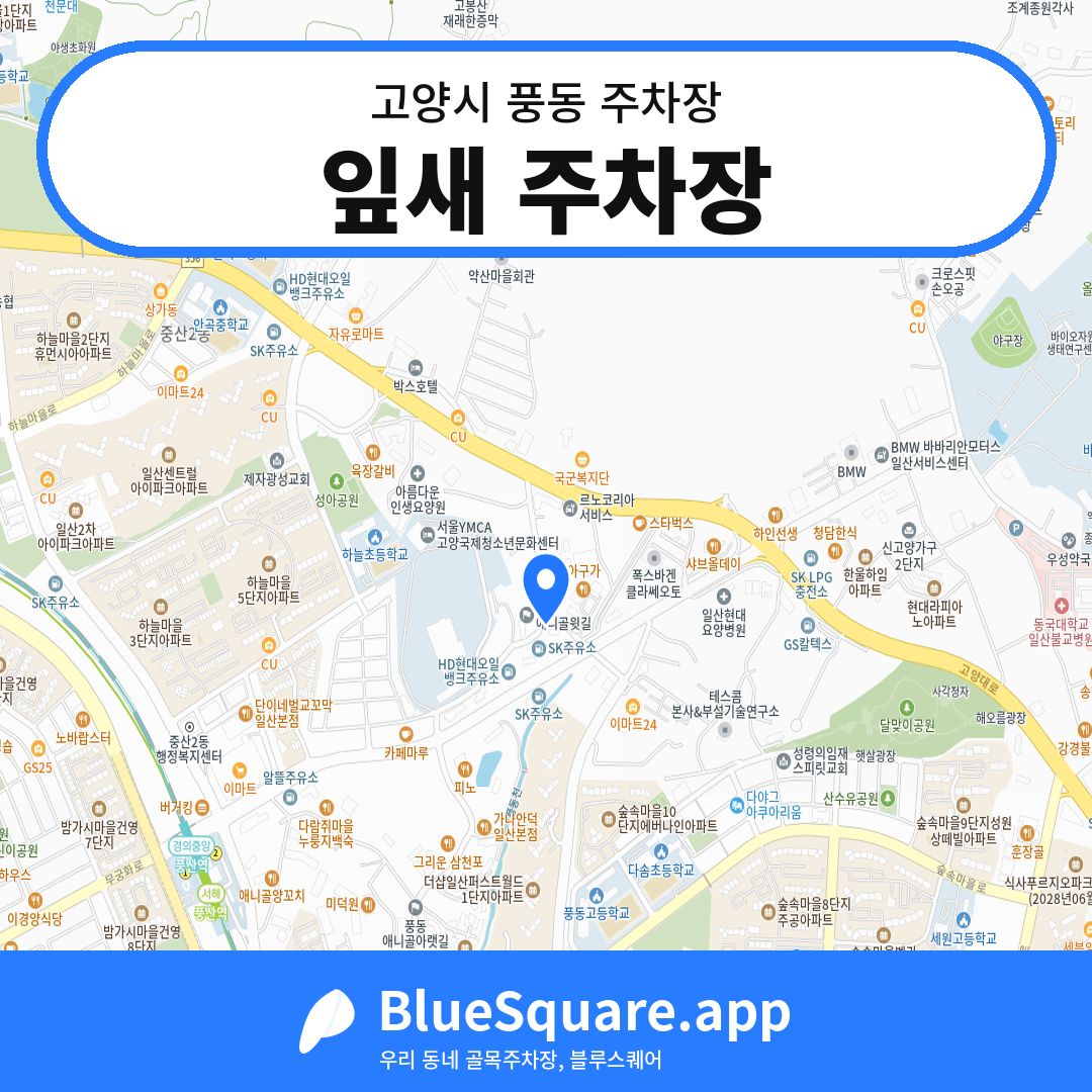 잎새 주차장 위치 지도 — 경기 고양시 풍동 | 블루스퀘어 주차