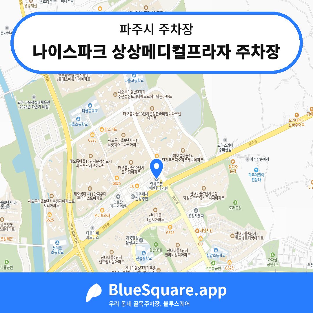 나이스파크 상상메디컬프라자 주차장 위치 지도 — 경기 파주시 | 블루스퀘어 주차