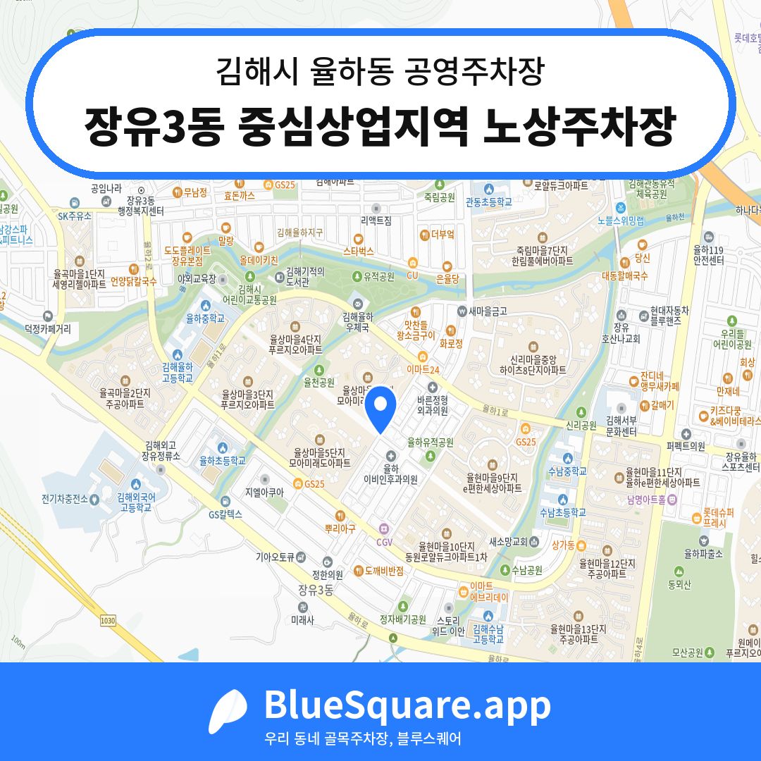 장유3동 중심상업지역 노상주차장 위치 지도 — 경남 김해시 율하동 | 블루스퀘어 주차