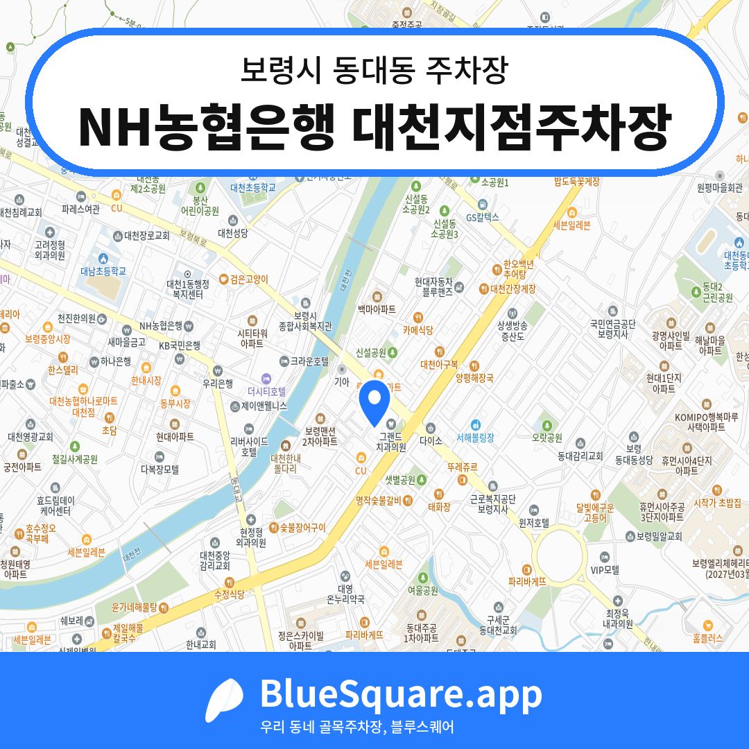 NH농협은행 대천지점주차장 위치 지도 — 충남 보령시 동대동 | 블루스퀘어 주차