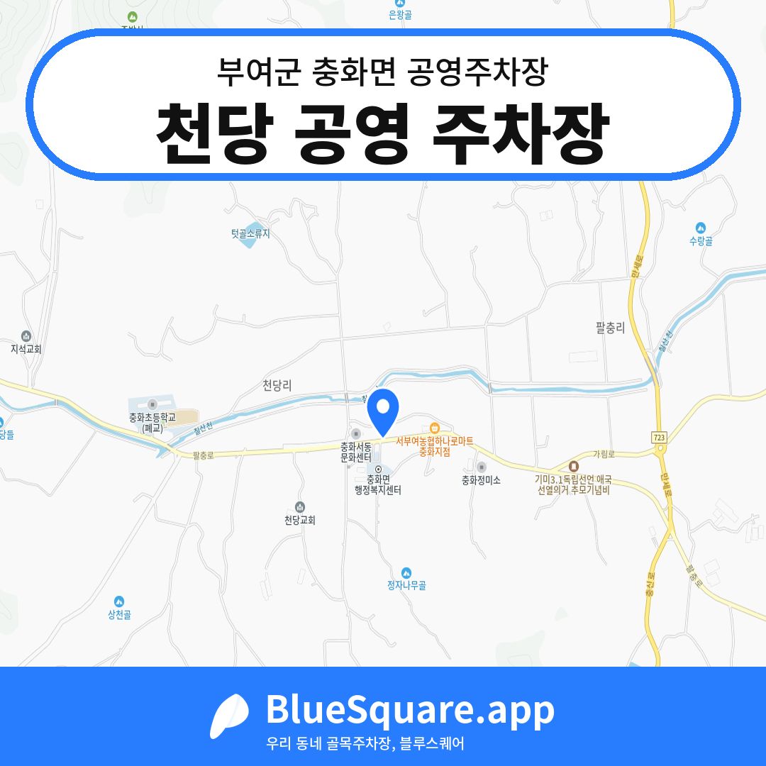 천당 공영 주차장 위치 지도 — 충남 부여군 충화면 | 블루스퀘어 주차