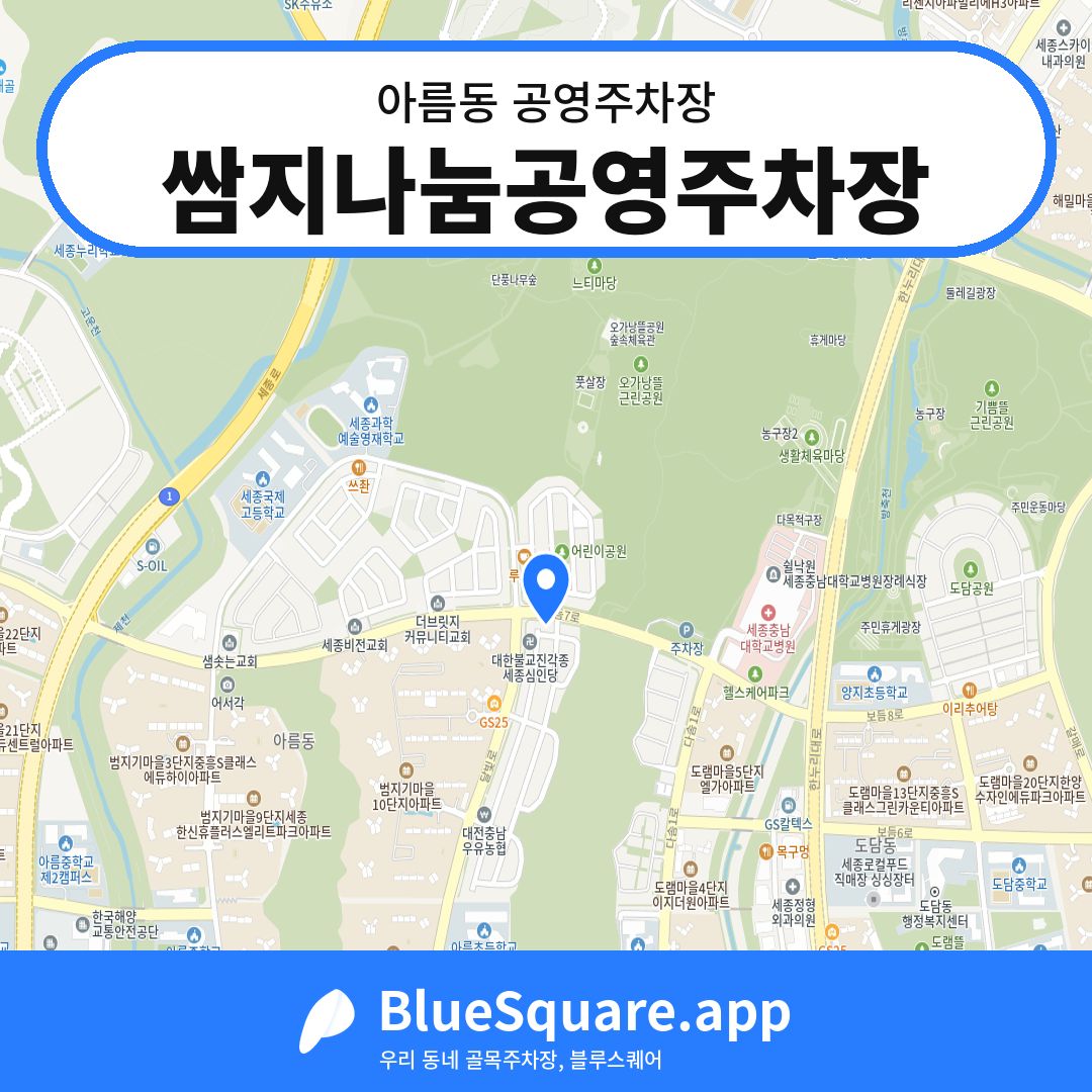 쌈지나눔공영주차장 위치 지도 — 세종 아름동 | 블루스퀘어 주차