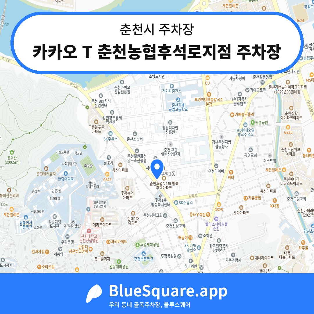 카카오 T 춘천농협후석로지점 주차장 위치 지도 — 강원 춘천시 | 블루스퀘어 주차