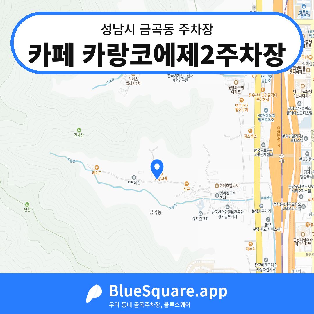 카페 카랑코에제2주차장 위치 지도 — 경기 성남시 금곡동 | 블루스퀘어 주차