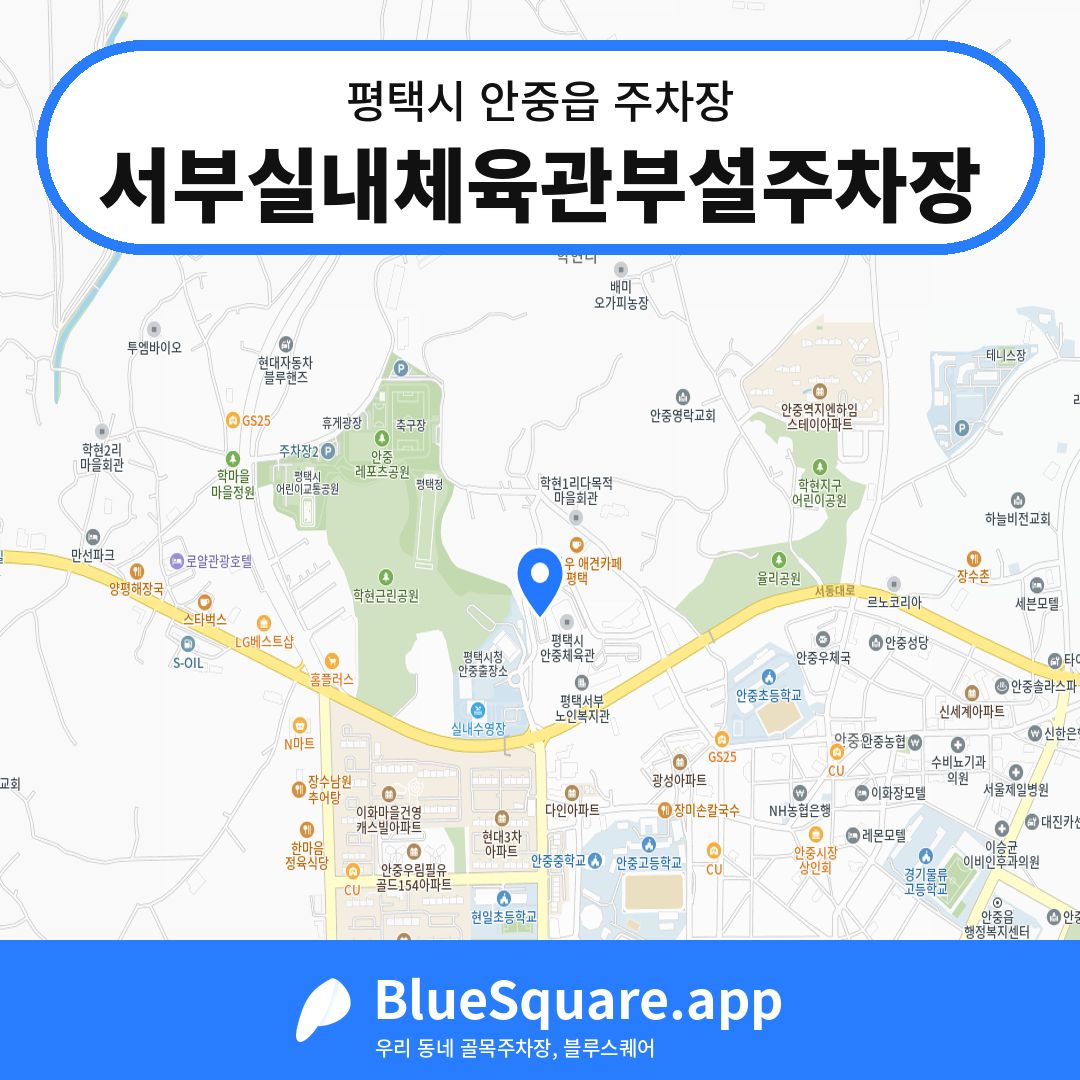 서부실내체육관부설주차장 위치 지도 — 경기 평택시 안중읍 | 블루스퀘어 주차