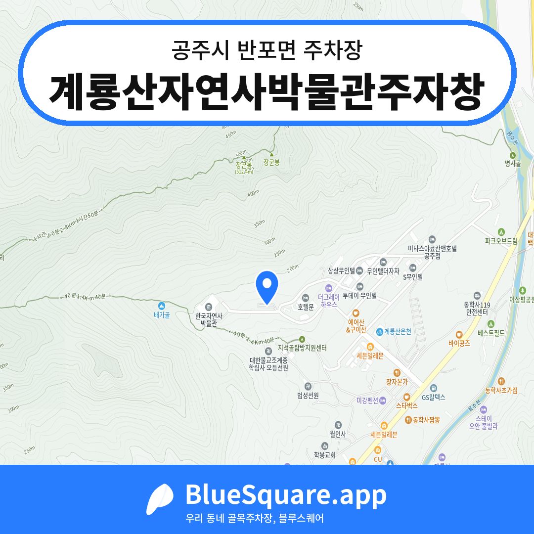 계룡산자연사박물관주자창 위치 지도 — 충남 공주시 반포면 | 블루스퀘어 주차