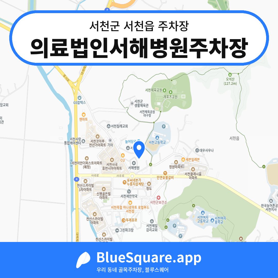 의료법인서해병원주차장 위치 지도 — 충남 서천군 서천읍 | 블루스퀘어 주차