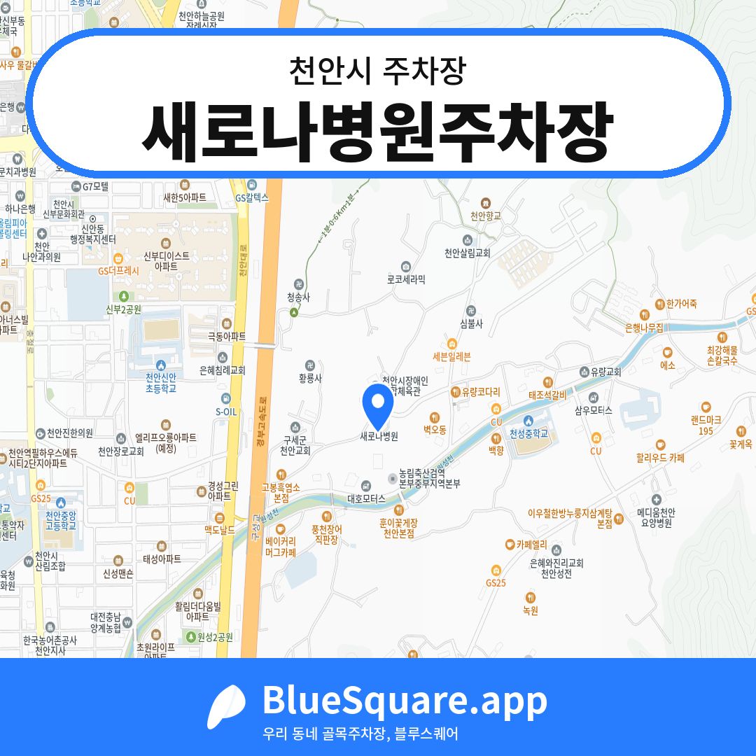 새로나병원주차장 위치 지도 — 충남 천안시 | 블루스퀘어 주차