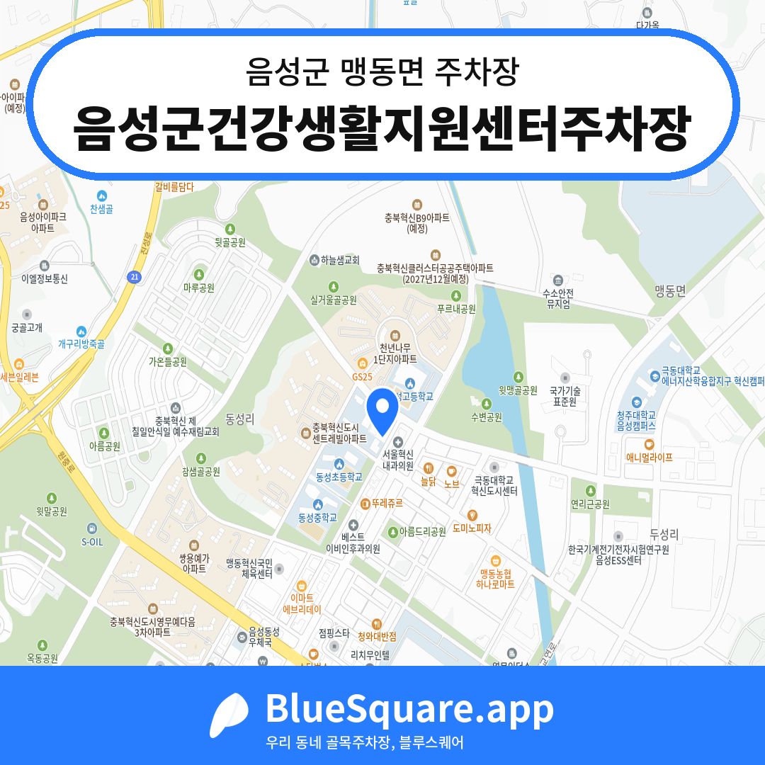 음성군건강생활지원센터주차장 위치 지도 — 충북 음성군 맹동면 | 블루스퀘어 주차