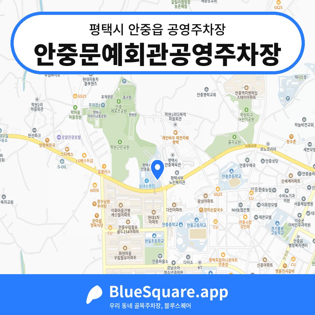 안중문예회관공영주차장 위치 지도 — 경기 평택시 안중읍 | 블루스퀘어 주차