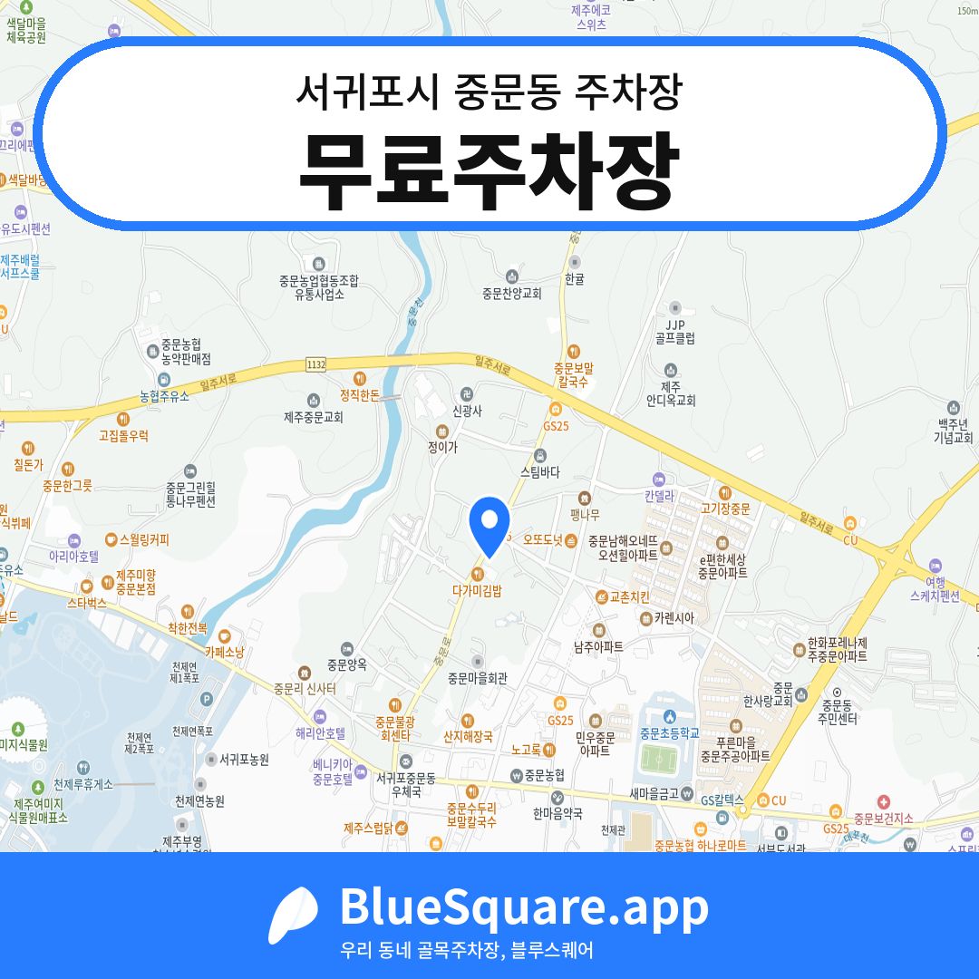 무료주차장 위치 지도 — 제주 서귀포시 중문동 | 블루스퀘어 주차