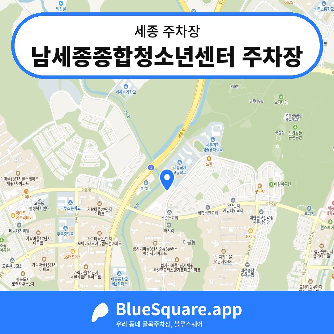 남세종종합청소년센터 주차장 위치 지도 — 세종 | 블루스퀘어 주차