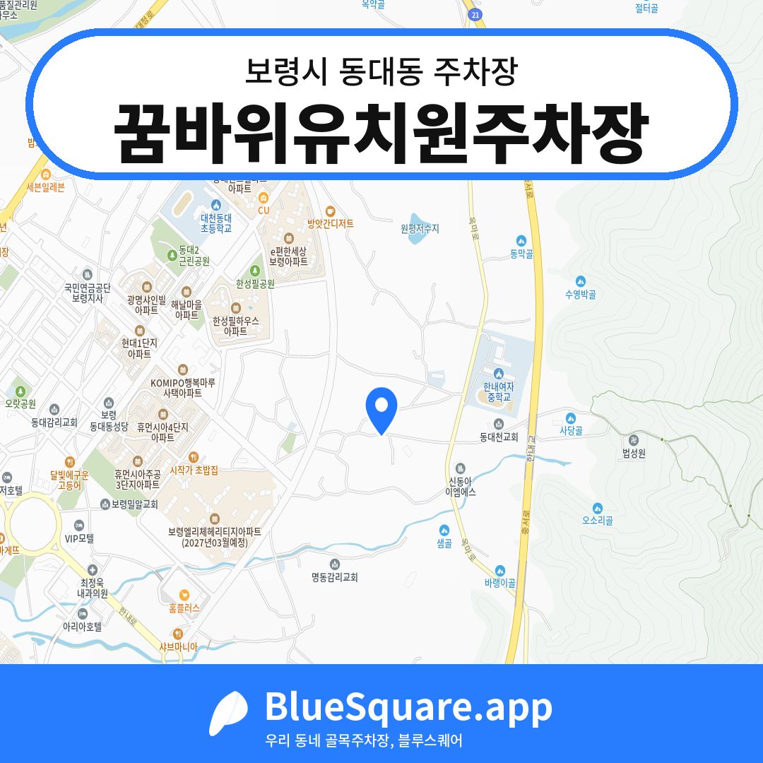 꿈바위유치원주차장 위치 지도 — 충남 보령시 동대동 | 블루스퀘어 주차