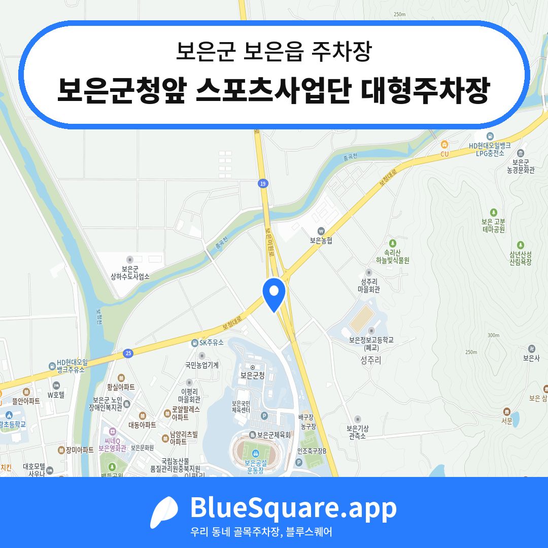보은군청앞 스포츠사업단 대형주차장 위치 지도 — 충북 보은군 보은읍 | 블루스퀘어 주차