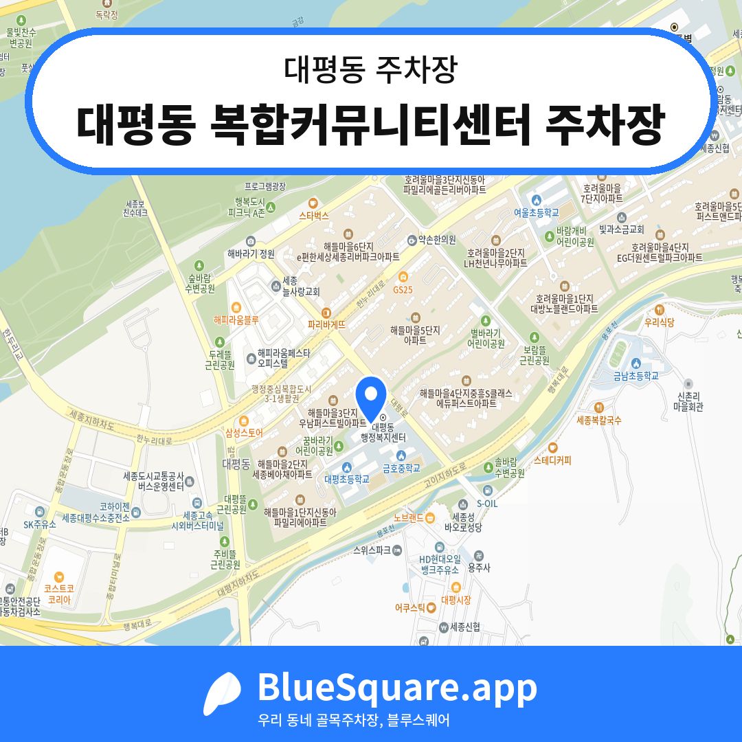 대평동 복합커뮤니티센터 주차장 위치 지도 — 세종 대평동 | 블루스퀘어 주차