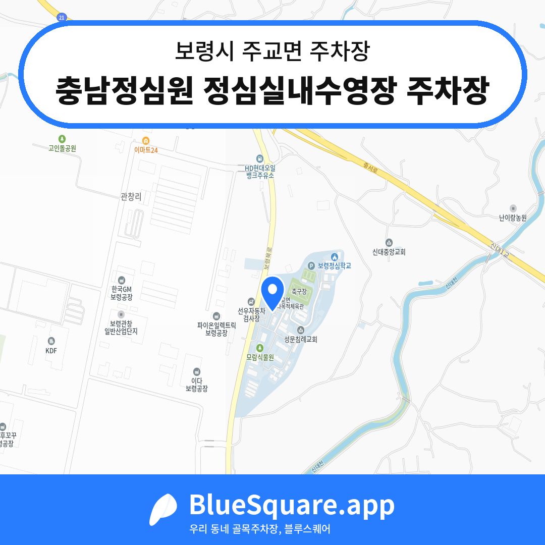 충남정심원 정심실내수영장 주차장 위치 지도 — 충남 보령시 주교면 | 블루스퀘어 주차