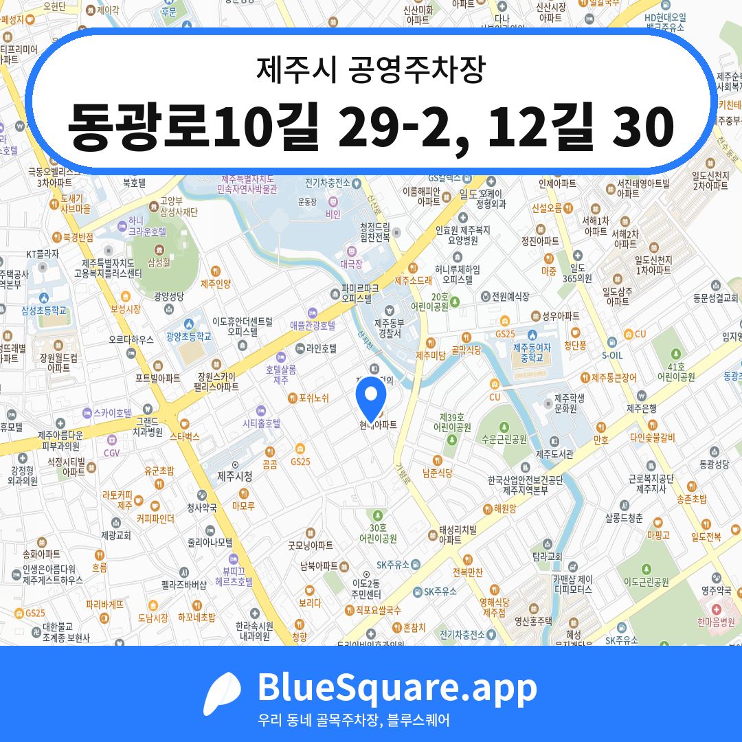 동광로10길 29-2, 12길 30 위치 지도 — 제주 제주시 | 블루스퀘어 주차