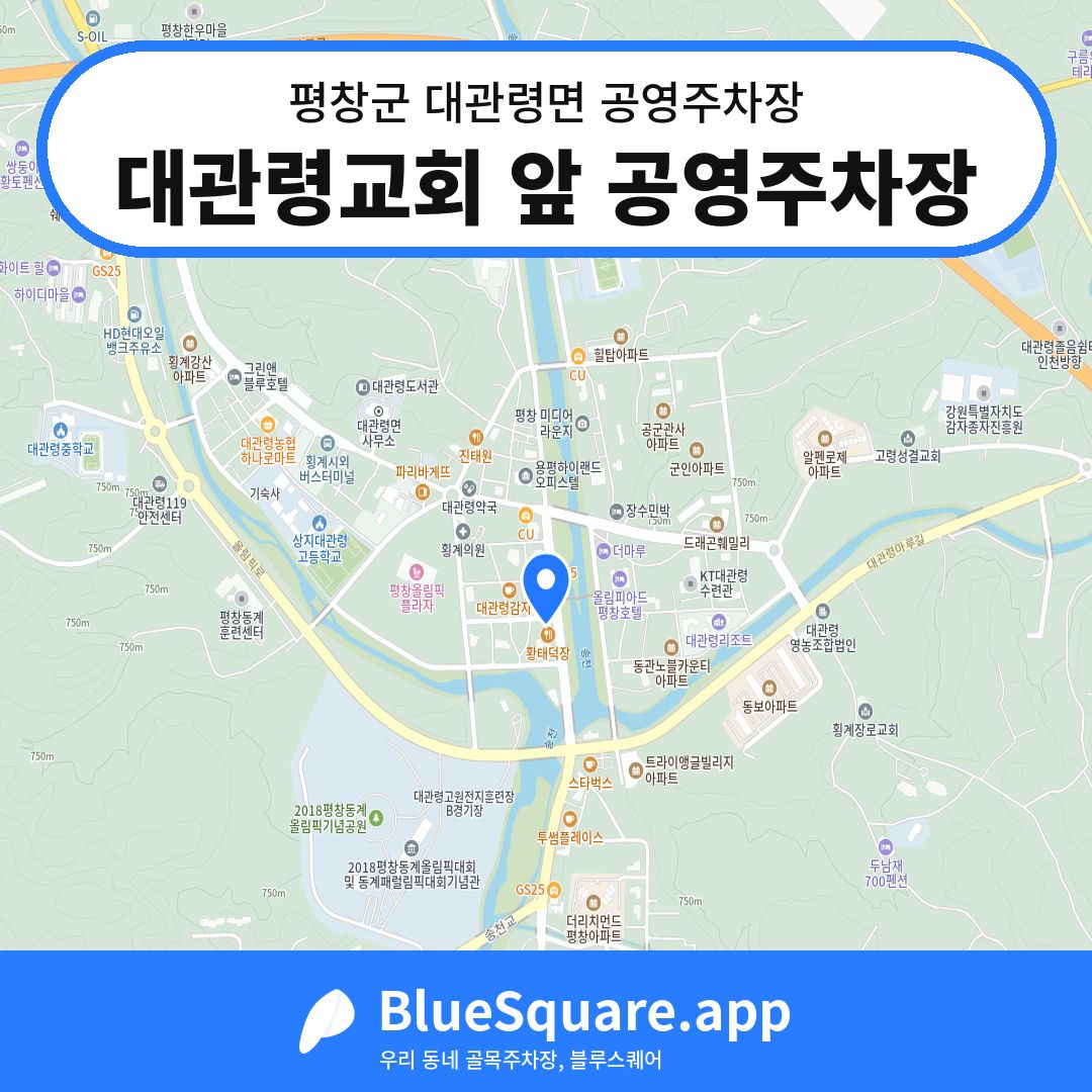 대관령교회 앞 공영주차장 위치 지도 — 강원 평창군 대관령면 | 블루스퀘어 주차