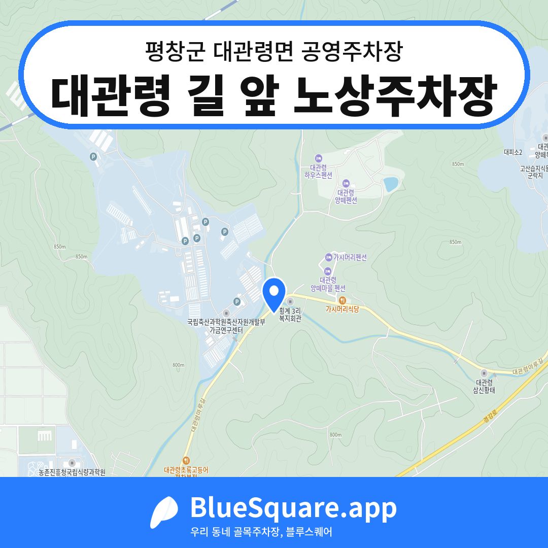 대관령 길 앞 노상주차장 위치 지도 — 강원 평창군 대관령면 | 블루스퀘어 주차